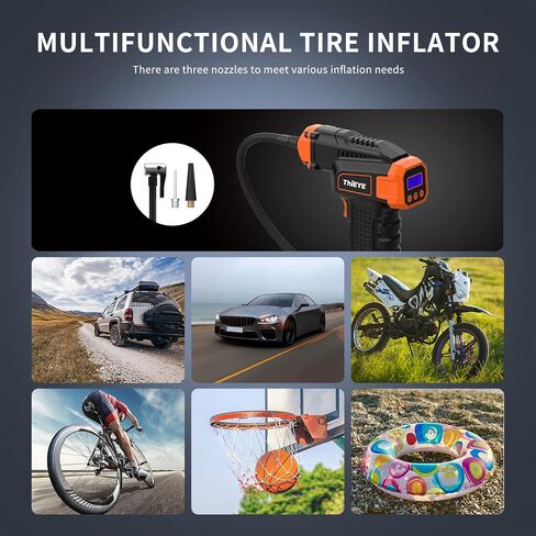 ThiEYE 20V Cordless Tire Inflator Portable Fast Air Compressor, 150PSI Car Tire Air Pump with 10000mAh Rechargeable Battery, 12V Car Power Adapter, Digital Pressure Gauge, LED Light, Auto-off Function in Saudi Arabia