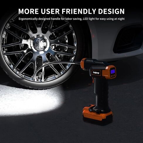 ThiEYE 20V Cordless Tire Inflator Portable Fast Air Compressor, 150PSI Car Tire Air Pump with 10000mAh Rechargeable Battery, 12V Car Power Adapter, Digital Pressure Gauge, LED Light, Auto-off Function in Saudi Arabia