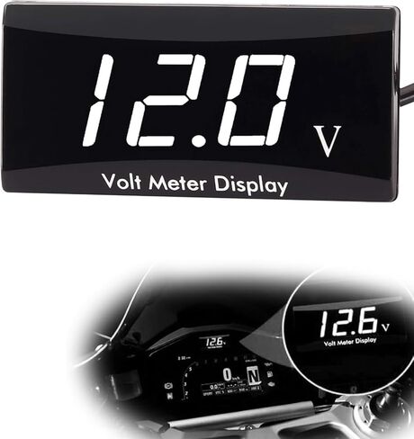 1 PC Car DC 12V HD Digital Display Voltmeter, 2.25" x 1.15" x 0.46" PC Shell Alloy Bracket Dustproof Waterproof LED Display Panel, Two-Wire Voltage Meter, Suitable for Most Car Models (White) in Saudi Arabia