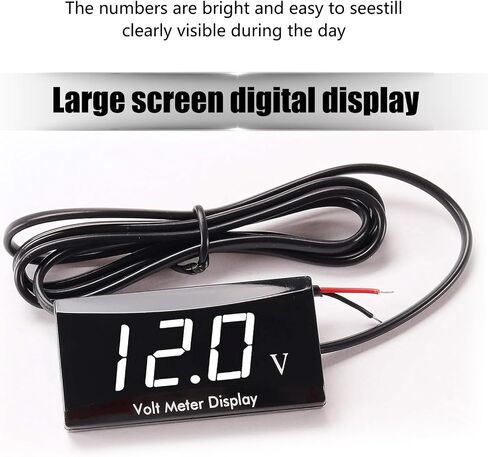 1 PC Car DC 12V HD Digital Display Voltmeter, 2.25" x 1.15" x 0.46" PC Shell Alloy Bracket Dustproof Waterproof LED Display Panel, Two-Wire Voltage Meter, Suitable for Most Car Models (White) in Saudi Arabia