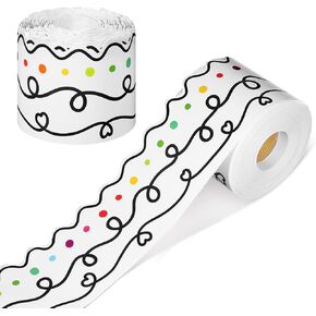 69 ft Scalloped Black Classroom Borders Squiggles and Dots Bulletin Board Borders Black White Swirl Dots Paper Rolled Teachers Die Cut Trimmer Border for Bulletin Board Classroom Chalkboard Wall Decor