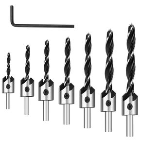 5 Pcs Countersink Drill Bit Set, 82 Degree 5 Flute High-Speed Steel Countersink Drill Bit with 1/4" Hex Shank, 1/4" to 3/4" Size for Machinable Metals, Wood, Carbon Steel, in Aluminum Case