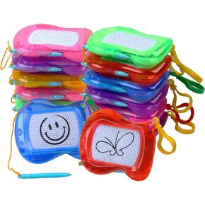 12 Pack Mini Magnetic Drawing Board for Kids, Small Magnetic Doodle Board Set Backpack Keychain Clip Drawing Board, Erasable Sketch and Painting Pad for Party Favor, Boys and Girls(6 Colors)