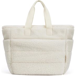 BAGSMART Plush Tote Bag for Women, Fluffy Top Handle Bags with Zipper, Winter Cute Tote Handbag with Compartment