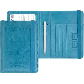 Passport and Vaccine Card Holder Combo,Leather Rfid Blocking Passport Id Organize Travel Wallet Cover Case with Vaccine Card Slot Passport Protectors Book for Girls Women Men(Black)