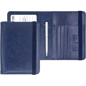 Passport and Vaccine Card Holder Combo,Leather Rfid Blocking Passport Id Organize Travel Wallet Cover Case with Vaccine Card Slot Passport Protectors Book for Girls Women Men(Black) in Kuwait
