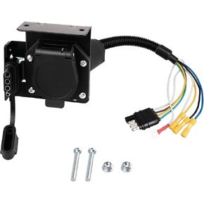 Universal 4-Way Flat to 7-Way RV Blade Trailer Adapter Kit, 7 Pin Trailer Light Connector and 4 Pin Trailer Wiring Harness with Safety Bracket, Compatible with RV, Trailer, Truck