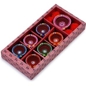 Handmade Terracotta Set of 7 Multicolor Clay Diya for Diwali/Navratri Decorations Oil Lamp Diwali Clay Diya Tea Light Holder Indian Festival Decor Diyas for Pooja & Diwali Decorations | TRBD7-01