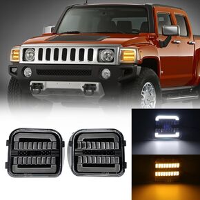 LED Sequential Turn Signal Light Parking Lamp Compatible with H3 2006 2007 2008 2009 2010, Front Bumper Amber Turn Signals + White Parking Lamp