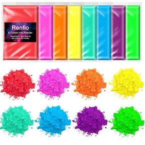 Renfio Color Run Powder, 16 Pack X 1.75oz(50g) Holi Powder, Rangoli Powder, 8 Colors Natural Color Powder Bulk Chalk Powder Paint Assorted Colored Powders for Gender Reveal, Smoke Bombs, Color War