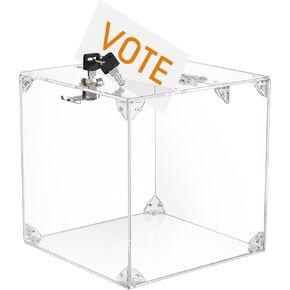 MaxGear Acrylic Donation Box with Lock - 7.8"x7.8"x7.8" Square Ballot Box Suggestion Box with Lock - Clear Money Box for Fundraising, Donations - Clear Money Box Ideal for Bar, School - 1 Pack