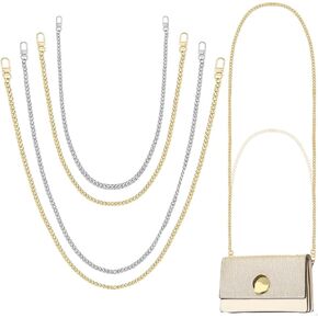 4 Pcs Silver Gold Purse Chain Straps, Chain Purse Strap, Replacement Chain for Purse, Flat Metal Purse Chains for Handbags Shoulder Crossbody Strap Chains, Bag Accessories, 23.62 Inch/47.24 Inch