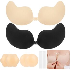 Sticky Bra Backless Adhesive Strapless Bra Invisible Push Up Bras for Women for Dress 2 Pair Nipple Covers