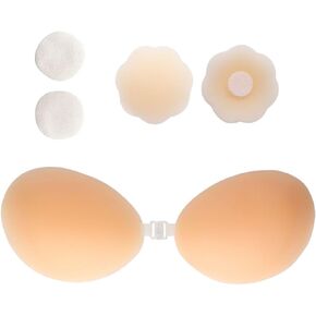 Adhesive Bra Strapless Sticky Invisible Push up Silicone Bra,for Backless Dress with Nipple Covers Soft Silicone Bra