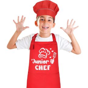 Kids Apron and Chef Hat Set, “Junior Chef" Apron Adjustable Child Apron Chef in Training Funny Apron