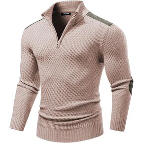 JMIERR Mens Quarter Zip Cable Knit Pullover Sweater Casual Long Sleeve Stand Collar Sweaters