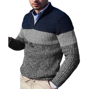 Mens Fashionable Knit Pullover Sweater with 1/4 Zipper Neck