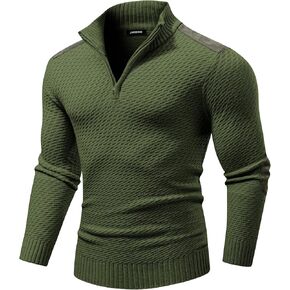 JMIERR Mens Quarter Zip Cable Knit Pullover Sweater Casual Long Sleeve Stand Collar Sweaters