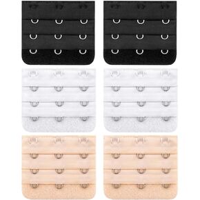 3 Hook Bra Extender Strap for Women, Soft Comfortable Bra Extension Band, Plus Size 3 Row, 6 Pieces (Black, White, Beige)
