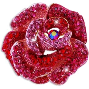 Women's Enamel Crystal Rose Flower Brooches Elegant Rhinestone Floral Statement Brooch Pins Fashion Jewelry Accessories for Women Girl Gift Gold