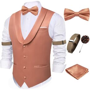 Men’s Suit Vest 6PCS Business Solid Color Bow Tie Set Waistcoat Armband Garter Silk Formal Wedding for Tuxedo