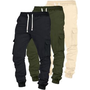 3-Pack Men's Spring and Autumn Work Trousers and Sweatpants for Casual Pockets Sports Elastic Waist Drawstring Trousers