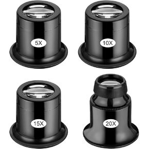 4 Pcs Jewelers Loupe 5X/10X/15X/20X Monocular Magnifier Portable Handheld Magnifier Dome Optics Lens Loupes Magnifying Glass Eye Loops for Gem Diamond Stamp Reading Newspaper Craft Watch Repair