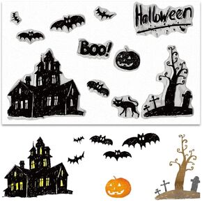 Halloween Clear Stamps for Card Making and Photo Album Decorations, Magic Potion Castle Clear Stamps, Magic Hat Pumpkin Words Transparent Silicone Rubber Stamps for Card Making and DIY Scrapbooking