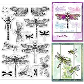 GLOBLELAND Dragonfly Clear Stamps for DIY Scrapbooking Insect Dragonfly Silicone Stamp Seals Transparent Stamps for Cards Making Photo Album Journal Home Decoration 6.3×4.33inch