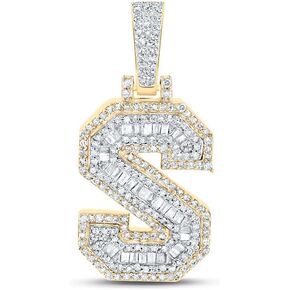 Jewels By Lux 10K Yellow Gold Mens Baguette Diamond Initial Letter Charm Pendant