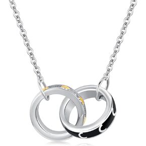 Circle Necklace for Women Men 925 Sterling Silver Double Circle Necklace Sun and Moon Necklace Circles Jewelry Gifts for Women