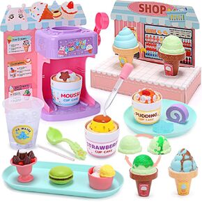 CUTE STONE Color Changing Ice Cream Toy for Toddlers, Ice Cream Playset with Toy Ice Cream Machine, Play Desserts, Play Food and Accessories, Ice Cream Shop Toys for Kids Boys Girls
