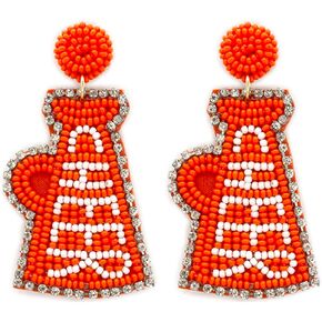 Beaded Cheer Football Post Earrings Handmade Cheer Football Earrings College Sport Gameday (Orange/White) in Kuwait