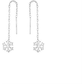 Cute Snowflake Tassel Threader Earrings 925 Sterling Silver Winter Frozen Flower Dangle Drop Long Chain Ear Line Earring Minimalist Christmas Birthday Jewelry Gifts for Women Teen Girls Daughter Hypoallergenic
