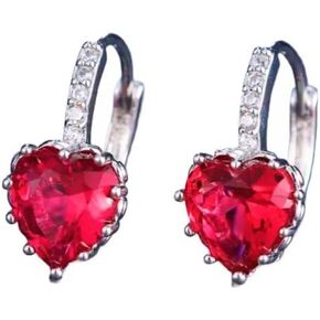 Platinum Plated and Zirconia Heart Dangle Earrings in Green, Blue, Champagne, Red, Pink, and White Gold