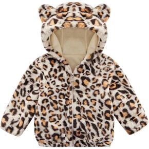 Patgoal Toddler Baby Boys Girls Fleece Jacket Zip Up Leopard Bear Hoodies Warm Fall Winter Coat Kids Outerwear