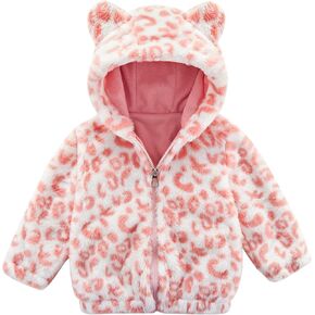 Patgoal Toddler Baby Boys Girls Fleece Jacket Zip Up Leopard Bear Hoodies Warm Fall Winter Coat Kids Outerwear