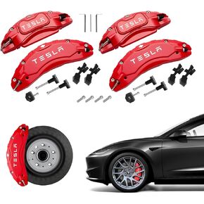 مجموعة أغطية الفرجار مكونة من 4 قطع متوافقة مع أغطية فرجار الفرامل الأمامية والخلفية لـ Tesla Model 3 Highland 2024. 18/19 بوصة - مناسبة لفرجار الفرامل Tesla Model3 (أحمر)