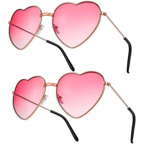 2 Pairs Heart Sunglasses, Heart Party Glasses Pink, Crying Hippie Glasses Retro Costume Glasses Vintage Sunglasses Retro Party Neon Glasses Pink for Carnival Halloween Birthday Party
