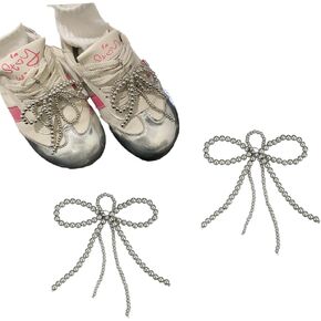 2 pcs Pearls Bowknot Shoe Decoration Charms for Sneakers Dress Shoes Elegant Buckle Pearl Beaded Chain for Women DIY Shoe Charms Shoe Accessories for Wedding Gift
