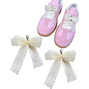 Lopau Pearl Bowknot Shoe Charms for Sneakers Shoelaces Decorations Clips Beaded Chain Buckle for Women Girl DIY Casual Shoe Lace Charms Accessories