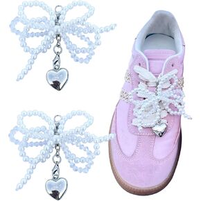 Lopau لؤلؤة Bowknot سحر الأحذية للأحذية الرياضية أربطة الحذاء الزينة مقاطع مطرز سلسلة مشبك للنساء فتاة DIY حذاء كاجوال إكسسوارات الدانتيل سحر in Kuwait