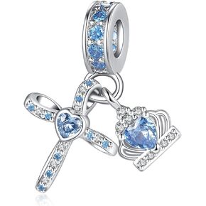 Silver Cross Birthstones Charm Fit for Pandora Charms Bracelet Crown Dangle Charms Beads Birthday Jewelry Gifts for Women