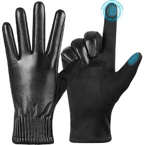 QOF Winter Fashion Leather Gloves for Women,Finger Touchscreen Wool Lined Windproof Warm Suede Driving Gloves