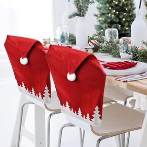 2PCS Christmas Chair Covers, Red Christmas Santa Claus Hat Xmas Chair Slipcovers Sets for Xmas Holiday Home Kitchen Decorations Dining Room, Office