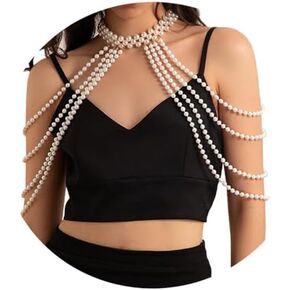 Elegant Pearl Body Chain Bra Bikini ​Beads Lingerie Chain Necklace Trendy Pearl Shoulder Body Chain Jewelry Festival Rave Pearl Arm Chain Jewelry for Women
