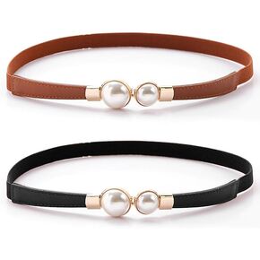 Women Retro Elastic Stretchy Waist Belt Thin Waist Belt with Golden Buckle Belt for Dresses