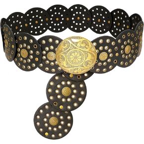 Gleamart Round Disc PU Leather Belt Vintage Western Cowboy Style Wide Belt Gift For Women