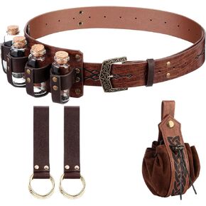 Saintrygo Medieval Alchemy Belt Bag Faux Leather with 4 Cork Potion Vials Nordic Portable Coin Skirt Hike Waist Pouch