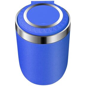 Surakey Car Ashtray, Mini Portable Ashtray Trash Can Stainless Steel Car Ash Tray with Blue LED Light and Lid Windproof Car Cup Holder for Cars Vehicles Home Offices Outdoor (Black)